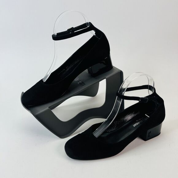 Saint Laurent Babies Block Heel Ankle Strap Pumps Black Suede Women’s‎ Size 37 - Picture 1 of 14